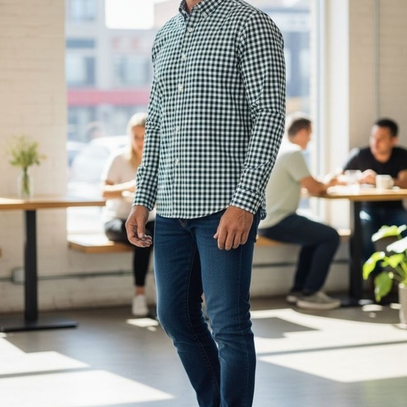 Michael Kors Other - Men's Michael Kors Sz. 18 1/2, 34/35 Midnight Green Long Sleeve Checkered Shirt